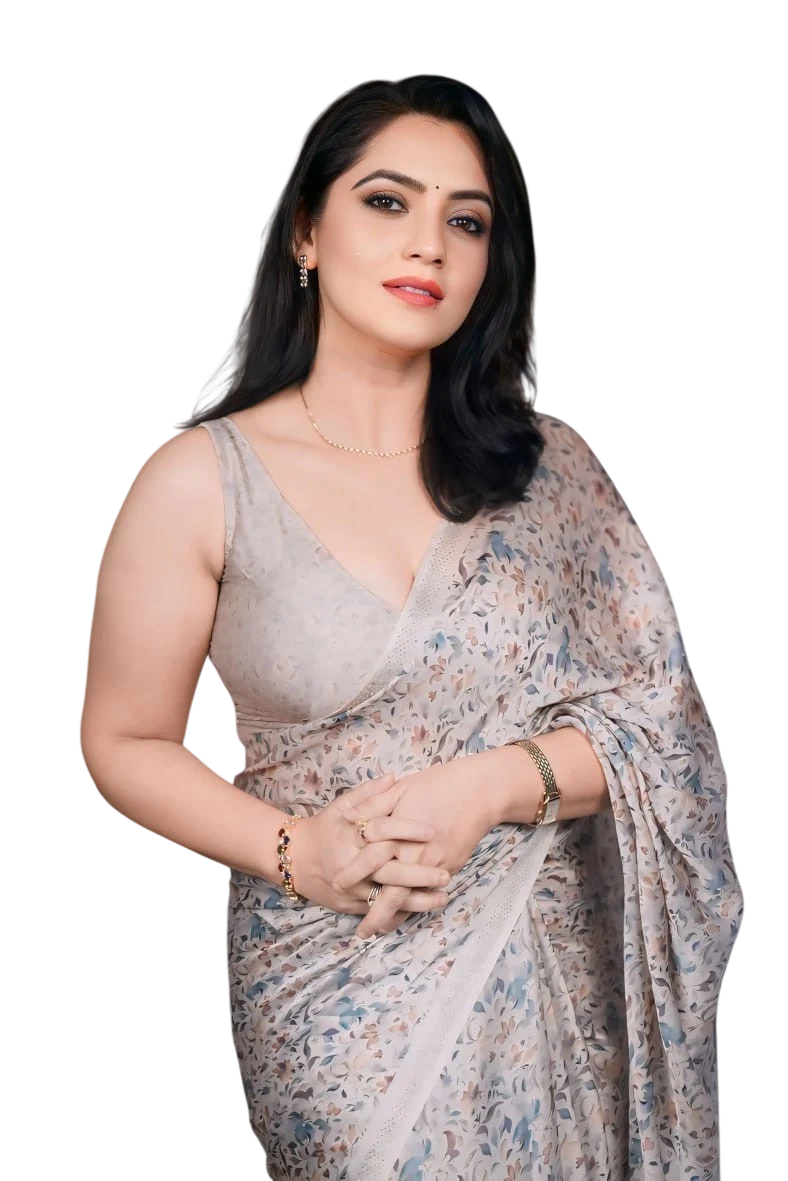 Jividha Sharma in a printed silk saree